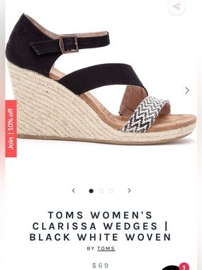 TOMS WOMEN'S CLARISSA WEDGES | BLACK WHITE WOVEN